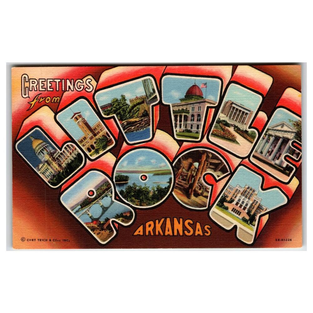 Little Rock Arkansas Linen Postcard - Large Letter Greetings - Curt Teich